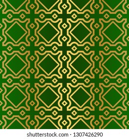 Seamless Geometric Backgrounds. Vector Illustration. Hand Drawn Wrap Wallpaper, Cover Fabric, Cloth Textile Design. Gold green color.