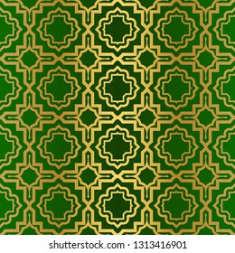 Seamless Geometric Backgrounds. Vector Illustration. Hand Drawn Wrap Wallpaper, Cover Fabric, Cloth Textile Design. Gold green color.