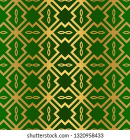 Seamless Geometric Backgrounds. Vector Illustration. Hand Drawn Wrap Wallpaper, Cover Fabric, Cloth Textile Design. Gold green color.