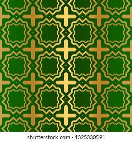 Seamless Geometric Backgrounds. Vector Illustration. Hand Drawn Wrap Wallpaper, Cover Fabric, Cloth Textile Design. Gold green color.