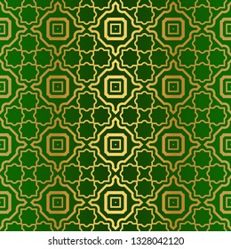 Seamless Geometric Backgrounds. Vector Illustration. Hand Drawn Wrap Wallpaper, Cover Fabric, Cloth Textile Design. Gold green color.