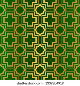 Seamless Geometric Backgrounds. Vector Illustration. Hand Drawn Wrap Wallpaper, Cover Fabric, Cloth Textile Design. Gold green color.
