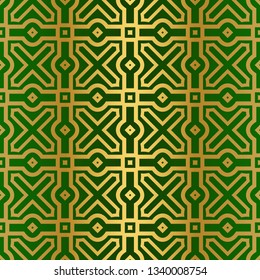 Seamless Geometric Backgrounds. Vector Illustration. Hand Drawn Wrap Wallpaper, Cover Fabric, Cloth Textile Design. Gold green color.