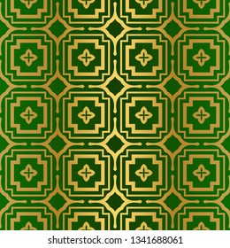 Seamless Geometric Backgrounds. Vector Illustration. Hand Drawn Wrap Wallpaper, Cover Fabric, Cloth Textile Design. Gold green color.
