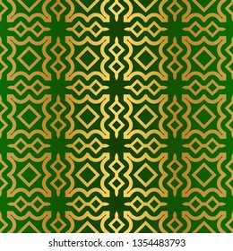 Seamless Geometric Backgrounds. Vector Illustration. Hand Drawn Wrap Wallpaper, Cover Fabric, Cloth Textile Design. Gold green color.