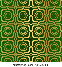 Seamless Geometric Backgrounds. Vector Illustration. Hand Drawn Wrap Wallpaper, Cover Fabric, Cloth Textile Design. Gold green color.