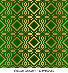 Seamless Geometric Backgrounds. Vector Illustration. Hand Drawn Wrap Wallpaper, Cover Fabric, Cloth Textile Design. Gold green color.