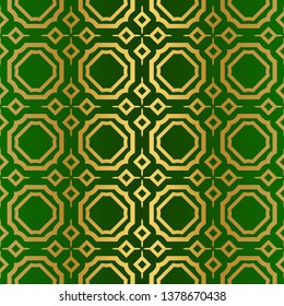 Seamless Geometric Backgrounds. Vector Illustration. Hand Drawn Wrap Wallpaper, Cover Fabric, Cloth Textile Design. Gold green color.