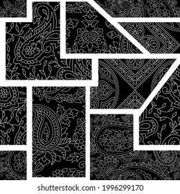 seamless geometric bandanna pattern on black and white background