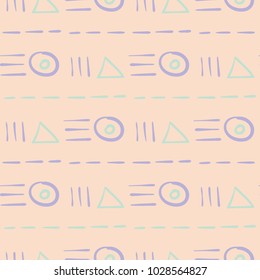 Seamless geometric beige background with blue and violet pattern. For wallpapers, textile and fabrics