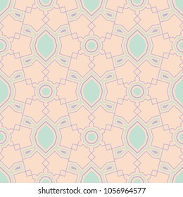 Seamless geometric beige background with blue and violet pattern. For wallpapers, textile and fabrics