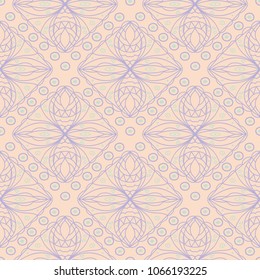 Seamless geometric beige background with blue and violet pattern. For wallpapers, textile and fabrics