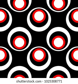 Seamless geometric black background. With red and white elements for wallpapers, textile and fabrics