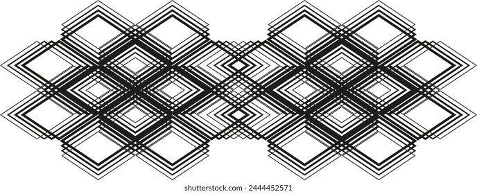 Seamless geometric black border from lines. Vector decorative element. Isolated rhomb ornament on white background. Strict monochrome design. Paper for scrapbooking, wallpapers, wrapping.