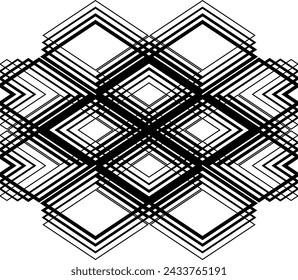 Seamless geometric black pattern from lines. Vector decorative rhomb ornament. Isolated shape on white background. Strict monochrome design. Paper for scrapbooking, wallpapers, wrapping.