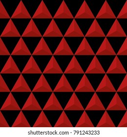 Seamless Geometric Black Red Triangles Shadow Background Vector Pattern