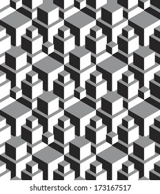 Seamless geometric black and white pattern for textile design. Vector abstract background with cubes