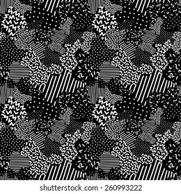 Seamless geometric black and white pattern in retro style