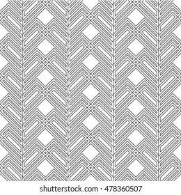 Seamless geometric black and white stripes background, simple vector pattern.