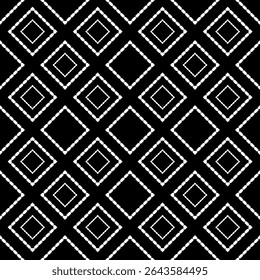 Seamless geometric black and white vector pattern with a vintage square texture for a stylish textile decoration or architectural backdrop