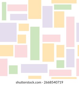 Padrão de bloco geométrico contínuo com quadrados e retângulos coloridos. Design moderno abstrato para têxteis, papel de parede, embalagens e fundos digitais