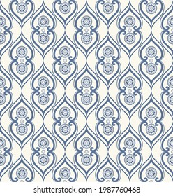 Seamless geometric blue pattern on a white background. Blue and white.