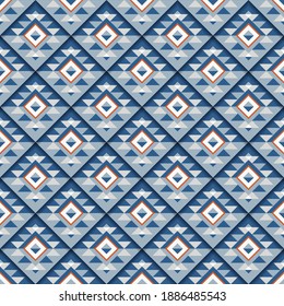 Seamless geometric blue square pattern with shadow. Ornate striped abstract background. Vector illustration