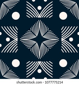 Seamless geometric blue and white pattern. Contrast fashion ornament for fabric, paper and other