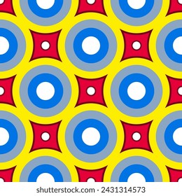 Seamless geometric bright pattern with colored circles. Vector graphics.