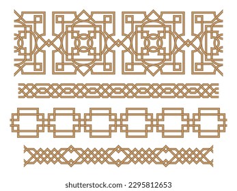 Seamless geometric brushes, Islamic, Celtic art legacy. Overlapping and interlacing lines. Pattern brushes are included. 