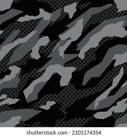 Seamless geometric camouflage pattern. Abstract modern racing camo. Print on fabric and clothing. Vector illustration