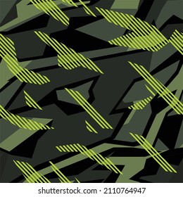 Patrón de camuflaje geométrico sin foco. Resumen camo. Fondo de carreras. Imprimir en vinilo y calcomanías. Impresión en tela y textil. Ilustración del vector