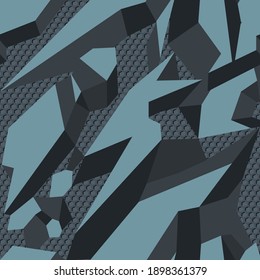 
Patrón de camuflaje geométrico sin foco a partir de las formas. Textura abstracta de formas oscuras. Estilo urbano de los camos. Imprimir en tela textil. Ilustración del vector