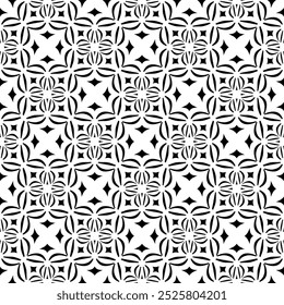 Seamless Geometric Checked Floral Black and White Pattern. Vector Art.