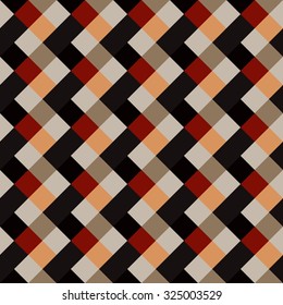 Seamless geometric checked pattern. Diagonal square, braiding, woven line background. Patchwork, rhombus, staggered texture. Brown, red, white, gray, chocolate, coffee colored. Vector