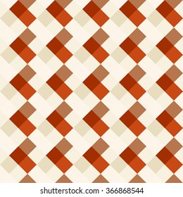Seamless geometric checked pattern. Diagonal square, woven line background. Patchwork, rhombus, staggered texture. Brown, orange, beige colors. Vector