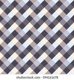 Seamless geometric checked pattern. Diagonal square, woven line background. Rhombus, patchwork texture. Gray, white, cream pastel colored. Vector