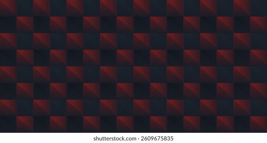 Seamless geometric checkered pattern with dark red and black tones, featuring diagonal gradient lines for a modern, stylish look. Perfect for backgrounds, textiles, packaging, or digital designs.