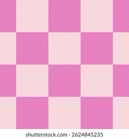 Padrão quadriculado geométrico contínuo com quadrados rosa vibrantes e suaves com linhas listradas diagonais, criando efeito de ilusão óptica. Perfeito para moda, decoração de casa, fundos digitais.