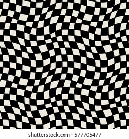 Seamless geometric checkered pattern. Graphic design element for web sites, stationary printables, fabric, scrapbooking etc. Curved waves in black and beige. Stylish background. Vector illustration