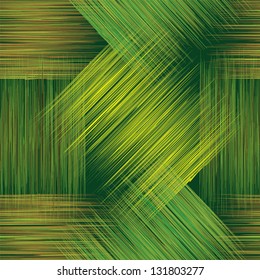 Seamless geometric checkered pattern with grunge stripes in green, yellow and brown colors