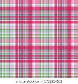 Seamless geometric checkered pattern, intersecting colored stripes. Delicate spring colors from yellow-green, turquoise, dark and light pink colors.  Ideal for any of your bold designs or projects.