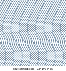 Seamless geometric chevron pattern with zigzag white stripes arranged on wavy lines. Abstract waves background. Striped textile texture. Vector illustration.