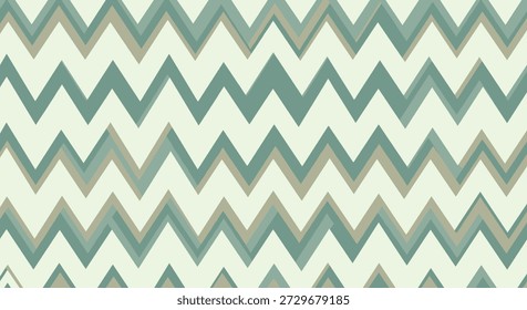 Patrón de chevron geométrico sin fisuras con líneas en zigzag en varios tonos de verde azulado apagado y beige, creando un fondo abstracto tranquilo y moderno.