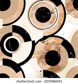 seamless geometric circle background, with paint strokes and splashes, black and white