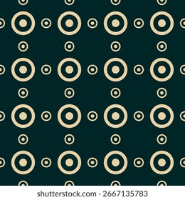 Seamless Geometric circles Pattern show with modern and structured visual rhythm. The beige-colored circles stand out against the dark green background