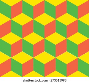 Seamless geometric colorful vector background. Cube shapes. Optical illusion