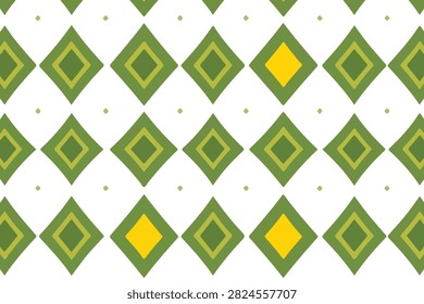 Seamless geometric concentric diamond pattern vector background. Modern argyle design with yellow, olive, and kelly green rhombus shapes on white.