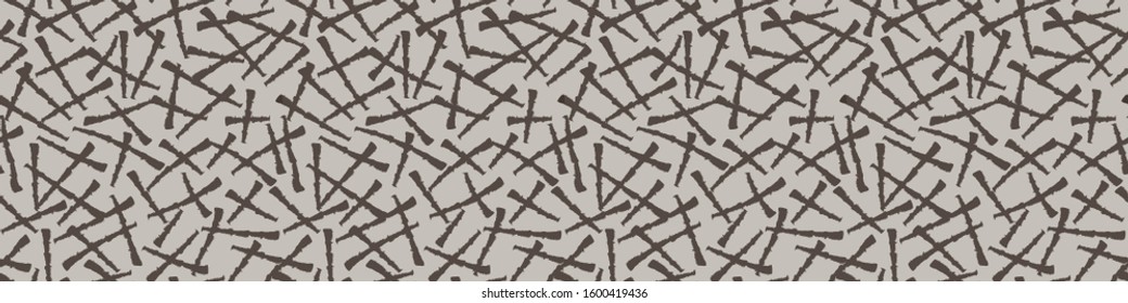 Seamless Geometric Criss Cross Vector Border Pattern. Modern Hand Drawn Scratch Pine Needle Marks Shape. Repeating Abstract Line Banner Background. Trendy Grunge Surface Design Textile Ribbon Trim. 