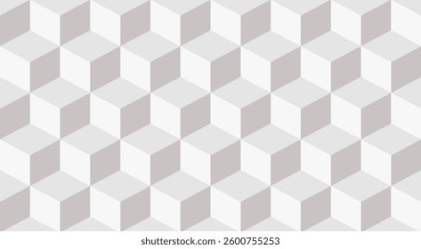Seamless geometric cube background. 3d abstract white and grey design vector illustration. Retro style with mosaic structure effect. Modern wallpaper with dimensions in volume
